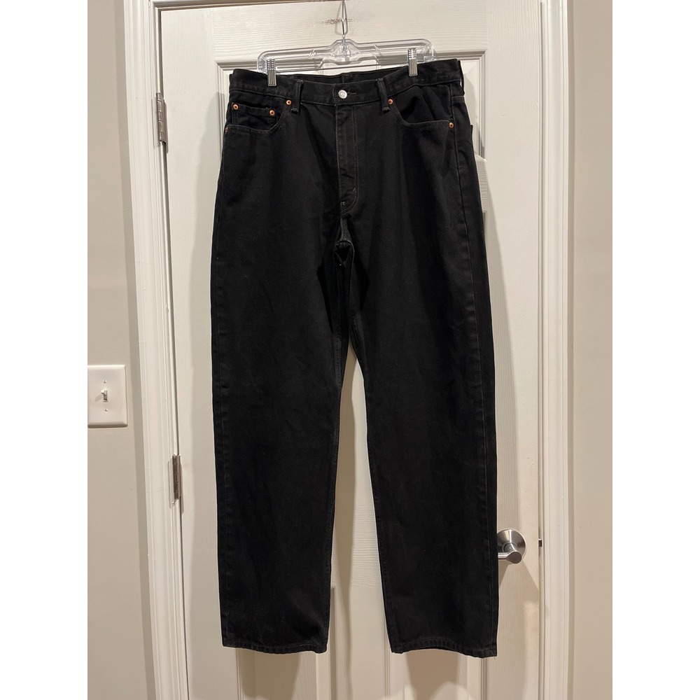 Levis 550 Relaxed Fit Black Denim Jeans Mens 38x34 Tapered Leg 5 Pocket Cotton
